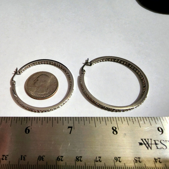 Stainless Steel In & Out Diamond Hoop Earrings - Picture 8 of 9